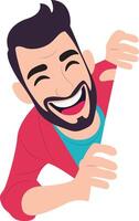 Happy Man Peeking Corner Cartoon Illustration, happy Running of the Bulls vector