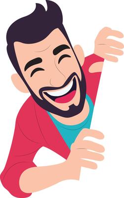 Happy Man Peeking Corner Cartoon Illustration, happy Running of the Bulls