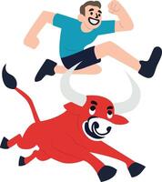 Man Jumping Over Red Bull Illustration, happy Running of the Bulls vector