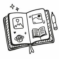 Hand Drawn Journal Concept with Icons for Travel and Reading Adventures vector