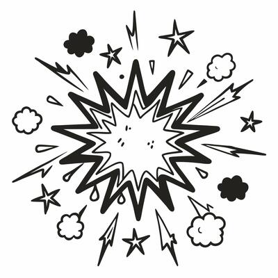 Dynamic Comic Style Explosion with Stars and Clouds