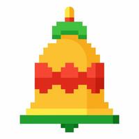 Festive Pixel Art Bell Icon with Christmas Colors and Decorative Patterns vector