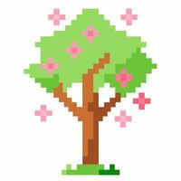 Pixel Art Spring Tree with Blossoms Retro Digital Nature Illustration vector