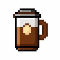 Pixel Art Coffee Mug with Latte Art on White Background Vintage 8 Bit Style vector