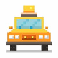 Pixel Art Yellow Taxi Ashers Design Style Front View Illustration vector