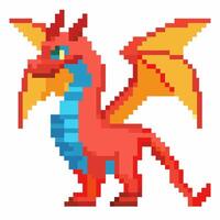Pixel Art Fantasy Dragon Illustration with Bright Colors and Retro Design vector
