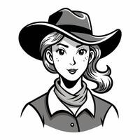 Monochrome Illustration of a Female Cowboy with Hat and Bandana vector