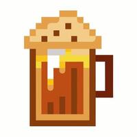 Pixel Art Beer Mug with Foam Retro Gaming Drink Icon in 8 Bit Style vector