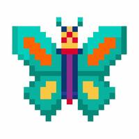 Colorful Pixel Art Butterfly with Blue Wings and Geometric Patterns on White Background vector