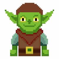 Pixel Art Style Green Goblin Character with Pointed Ears and Brown Outfit vector