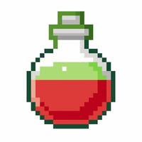 Pixel Art Potion Bottle with Red and Green Liquid Retro Game Icon vector
