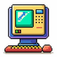 Retro Pixel Art Computer Illustration of Vintage Technology with Bright Colors and Low Resolution Design vector