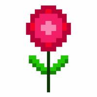 Pixel Art Flower Icon Retro Style Digital Illustration of a Vibrant Red Blossom vector