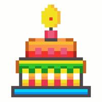 Retro Pixel Art Birthday Cake with Candle 8 bit Style vector