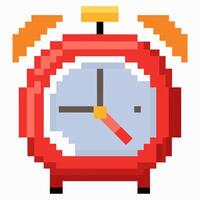 Retro Pixel Art Alarm Clock Illustration with Bright Colors and Simple Design vector