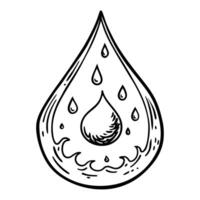 Hand Drawn Water Drop with Splash and Smaller Drops Illustration vector