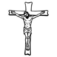 Line Art of Jesus on the Cross Religious Symbol in Black and White vector