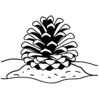 black and white pine cone illustration on simple plain background nature forest theme drawing, botanical art vector