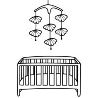 Baby crib with hanging mobile nursery essentials for infant comfort and development vector