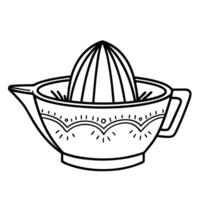 black and white citrus juicer illustration with decorative pattern for kitchenware design vector
