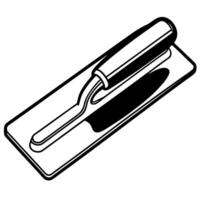 black and white trowel illustration masonry tool for plastering and smoothing construction equipment, simple line art design vector