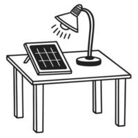 Solar powered desk lamp illuminating solar panel on desk vector