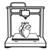 printer creating human heart, innovation in medical technology and bioprinting advances vector
