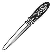 Ornate dagger intricate handle design, black and white, decorative blade, weapon, artistic craftsmanship vector