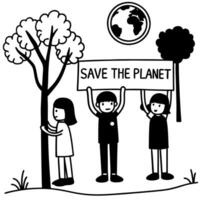 children advocating for environmental protection save the planet message, tree hugging, earth preservation vector