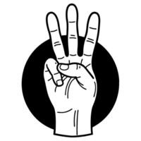 Hand gesture displaying three fingers in circular black background illustration vector