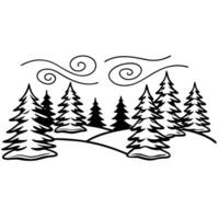 Winter forest outline with swirling winds snowy pine trees in tranquil nature scene vector