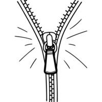 Open zipper sketch, line art casual fashion, textile design elements, closure mechanism vector