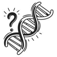 Dna helix with question mark, exploring genetics and scientific inquiry in black and white illustration vector