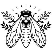 Intricate cicada design with symmetrical wings and branches black and white nature tattoo art vector