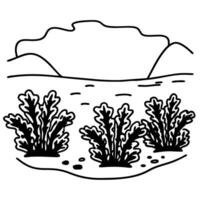 Desert landscape illustration with mountains and desert plants in arid environment vector