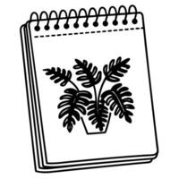 Notebook sketch of potted plant monstera doodle art, botanical design, lined spiral notepad vector