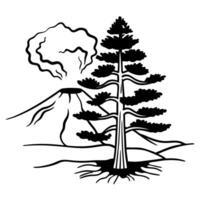 Volcanic eruption and tree silhouette nature scene highlighting power and resilience vector