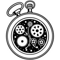 Intricate pocket watch gears and cogs illustrating mechanical precision and vintage design vector