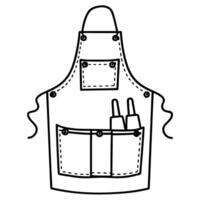 Chef apron with utensils in pockets, black and white kitchen illustration vector