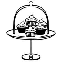 Cupcakes on a decorative stand with a dome cover illustration vector