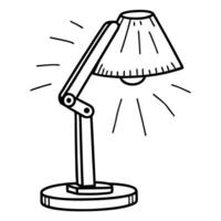 illustration of an adjustable desk lamp with light rays, simple black and white line art vector