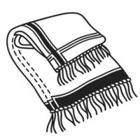 Cozy, folded blanket with tassels soft, warm fabric illustration with stitched details, fringe edges vector