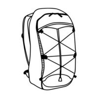 black and white minimalist backpack sketch with simple design, outdoor gear with front straps vector