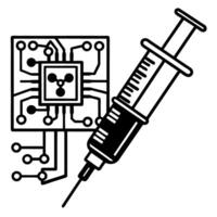 Biotech fusion concept circuit board and syringe illustration for innovation and technology vector