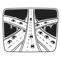 abstract highway network black and white illustration of urban road infrastructure with cars, bridges, and intersections vector