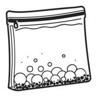 zippered plastic bag with various round objects, organized and contained storage, packaging, object arrangement, orderly setup vector