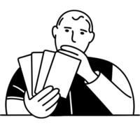 Illustration of a focused card player concentrating with cards in hand vector
