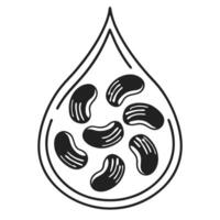 Black and white bean icon in water drop shape, symbolizing plant based nutrition vector