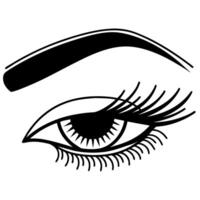Abstract eye design, bold eyebrows and detailed eyelashes minimalist black and white illustration vector