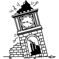 collapsing clock tower with cracks and debris, symbolizing time and decay vector